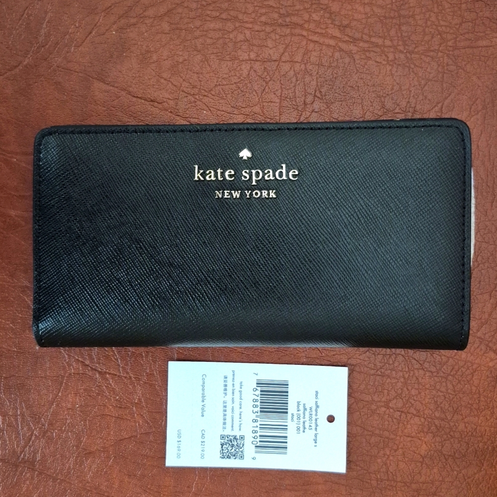 Kate Spade Staci Black Saffiano Leather Large Wallet Brand New With Tags